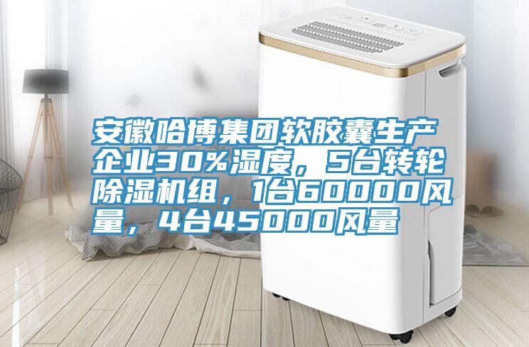 安徽哈博集團(tuán)軟膠囊生產(chǎn)企業(yè)30%濕度，5臺(tái)轉(zhuǎn)輪除濕機(jī)組，1臺(tái)60000風(fēng)量，4臺(tái)45000風(fēng)量